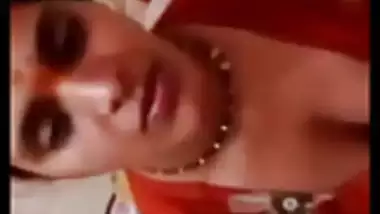 Desi Bhabhi in Red dress Boob Press and Blowjob